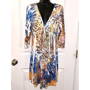 S-12 green 3/4 sleeve dress embellished with rhinestones